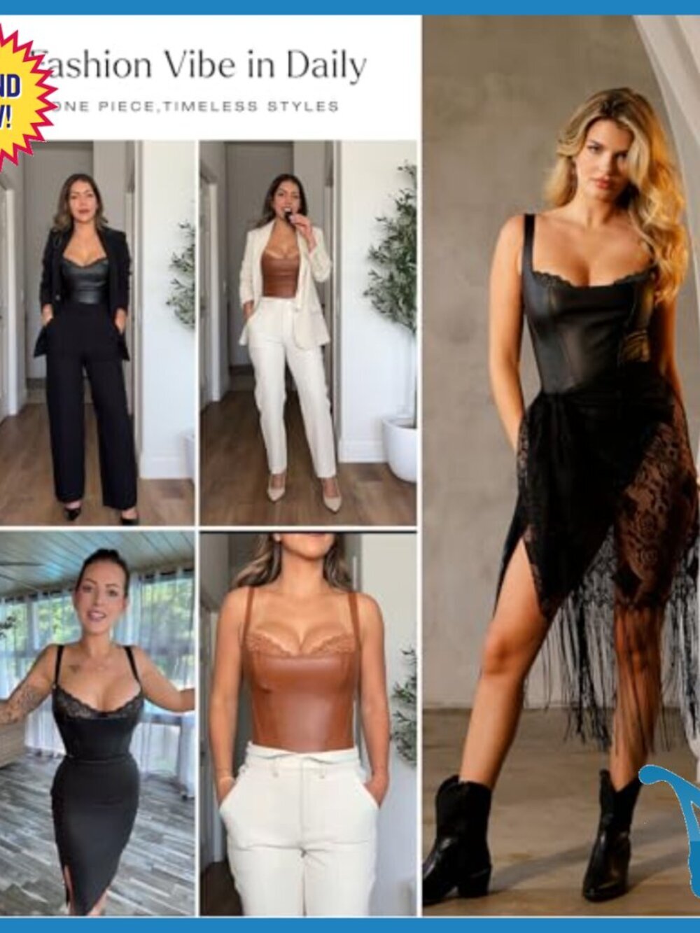 Faux Leather Shapewear Bodysuit with Lace Underwire Tummy Control - Picture 2 of 7